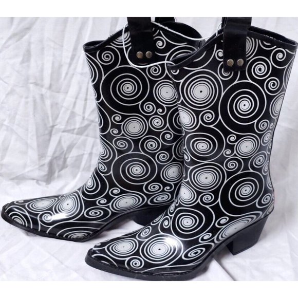 BLAZIN ROXX Layla Sz 7 Rain Boots Black White Outdoor Chore Cowgirl Boot 58906 - Picture 5 of 16